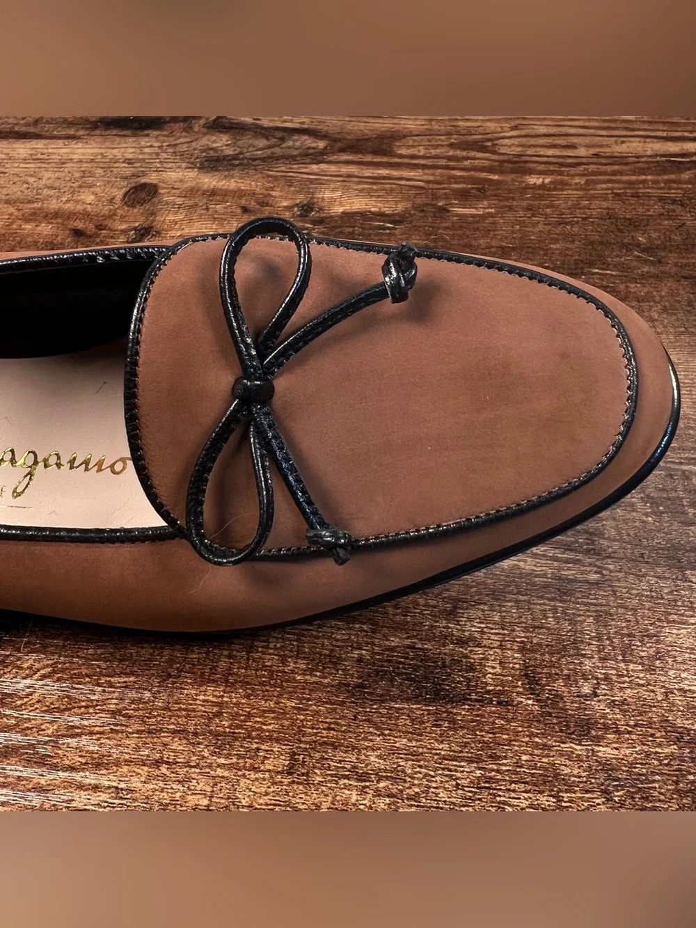 Salvatore Ferragamo Loafers Brown Black‎ Trim Big Girl Kids 4.5